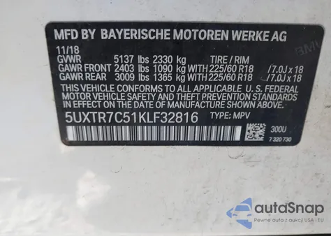 2019 BMW X3 Sdrive30I from USA, damaged, VIN 5UXTR7C51KLF32816